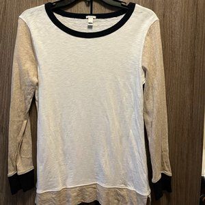 J. CREW long sleeve navy, cream, and tan color block shirt. size SMALL